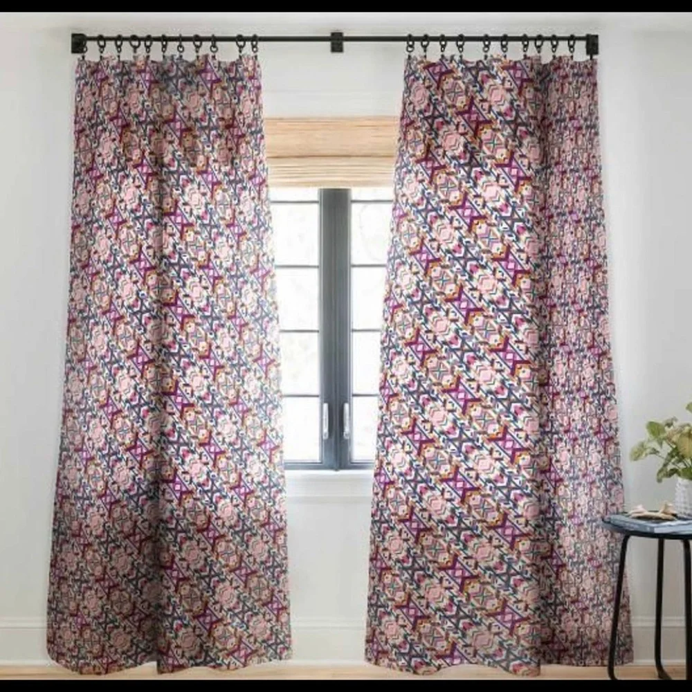 Marta Barragan Camarassa Geometric Colorful Sheer Curtain Panels 50 x 96 NEW